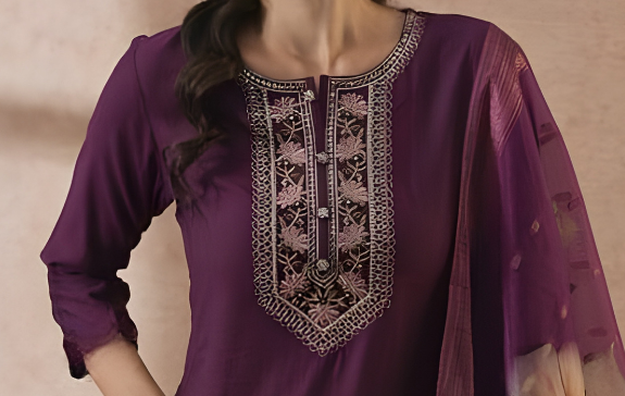 Deep Eggplant Purple Suit with Traditional Zari Work