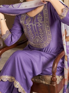 Elegant Lavender Rayon Set with Scalloped Hem