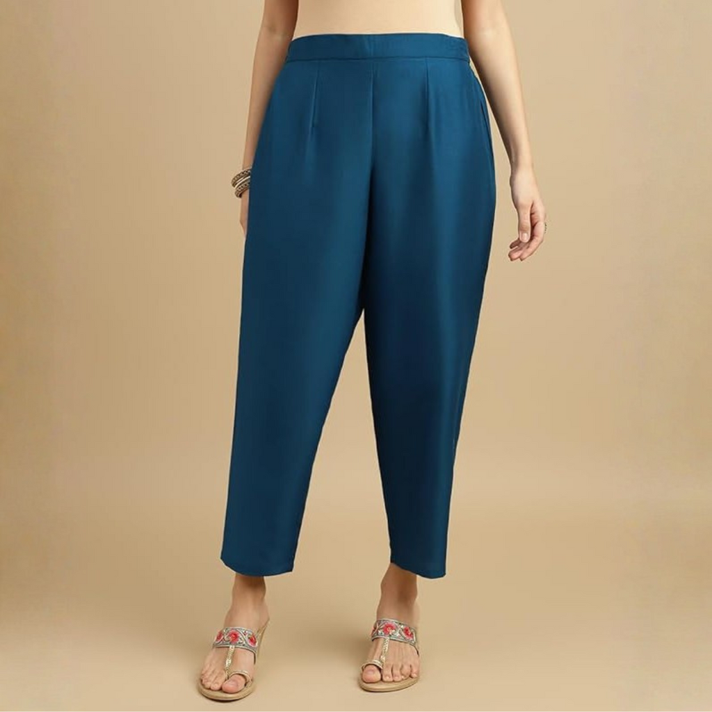 Peacock Blue Rayon Suit with White Floral Dupatta