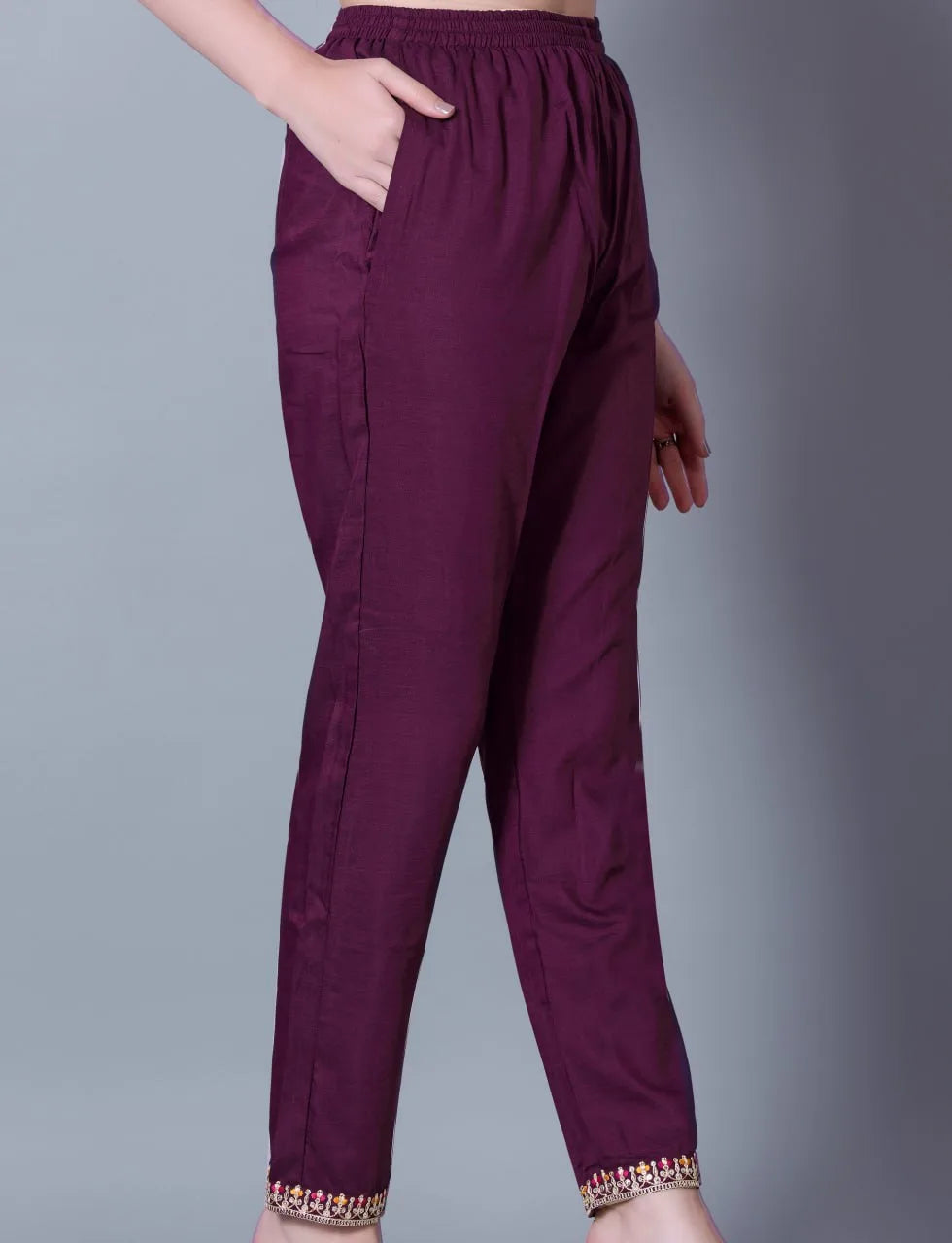 Embroidered Wine Maroon Silk Blend 3-Piece Kurta Pant Set with Jacquard Dupatta