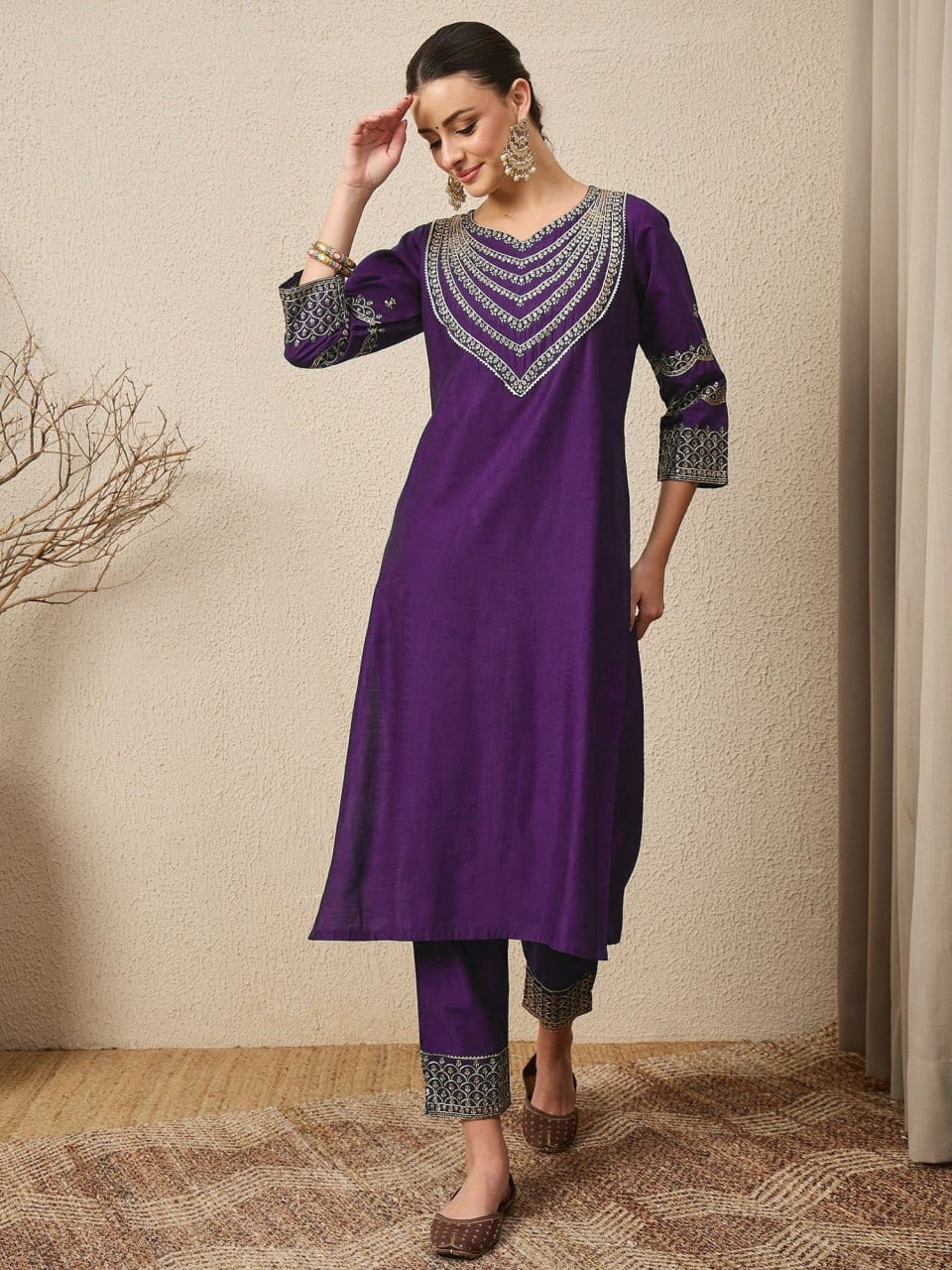 Embroidered Roman Silk 3-Piece Suit Set with Dupatta